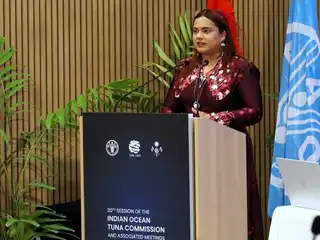 Foreign Minister Iruthisham Adam speaking at an event.