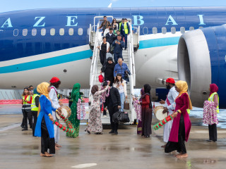 Tourists that arrived on an Azerbaijan Airlines flight