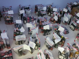 The bottles of alcohol confiscated by authorities