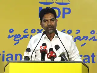 Former Vice President of the MDP, Mohamed Shifaz, speaks at the party's gathering held at their headquarters on Wednesday night.