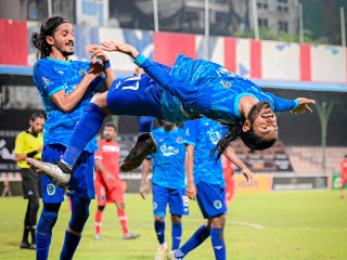 Fuvahmulah players celebrate after a goal