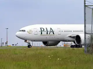A Pakistan International Airlines (PIA) aircraft was taxiing on the runway at Toronto Pearson International Airport in Canada on Thursday, May 29, 2025, preparing for departure.