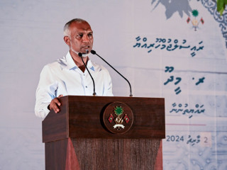 President Muizzu speaking to residents of Meedhoo island of Raa atoll