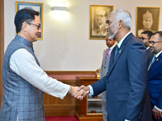 Minister of Earth Sciences of India Kiren Rijiju and President Dr. Mohamed Muizzu