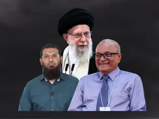 Former spiritual leader of the United States, Khamenei (C), former President Maumoon (R), and Sheikh Sameer (L). | RaajjeMV