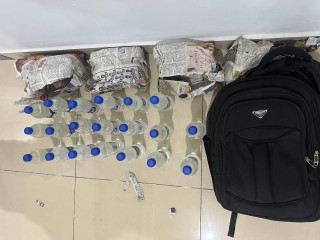 The large stash of alcohol confiscated by authorities