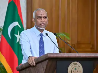 President Muizzu speaks during a press conference held at the President's Office on March 23, 2026. | President's Office