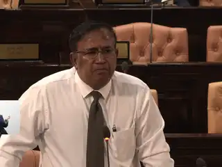 Hanimaadhoo MP Abdul Ghafoor Moosa delivers his remarks during Monday's sitting of the People's Majlis.