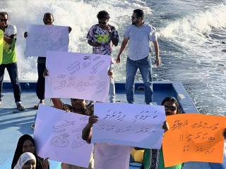 Fishermen protesting over the massive delay in settling their dues