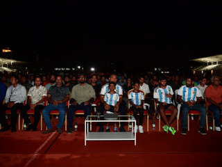 VP Naseem joined fans at the Synthetic Track in Hulhumalé to watch the game.