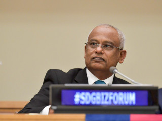 President Ibrahim Mohamed Solih at the \"SDG Business Forum Discussion: Scaling Ambition\" on Wednesday