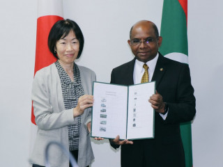 Ambassador of Japan to the Maldives, Keiko Yanai with Minister of Foreign Affairs, Abdulla Shahid