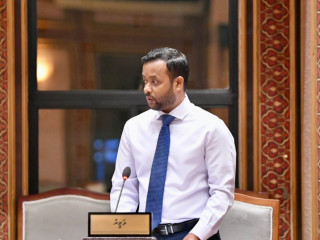Minister of Construction and Infrastructure Dr. Abdulla Muththalib speaking at a committee meeting