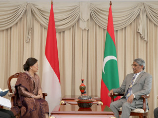 Newly appointed Ambassador of Indonesia to Maldives, Dewi Gustina Tobing paid a courtesy call on the Minister of State for Foreign Affairs Ahmed Khaleel