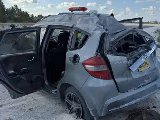 The car sustained significant damage in the accident, which occurred in the reclaimed area of Hithadhoo, Addu City. | Social Media