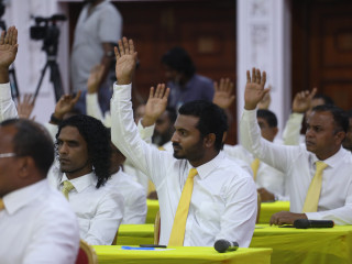 File photo: from Maldivian Democratic Party\'s parliamentary group meeting held to nominate parliament speaker