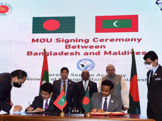 Minister Shahid and his team are in Bangladesh for a two-day official trip under invitation from Bangladesh\'s Foreign Minister Dr. Momen