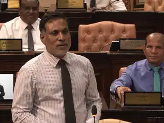 Member of Parliament for South Hulhumale' constituency, Dr. Ahmed Shamheed, addresses Monday's session of the People's Majlis.