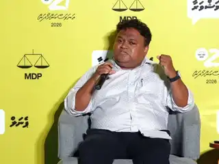 Former Deputy Minister of Economic Development Riyaz Mansoor speaks during the "Employment Thursday" panel discussion hosted by the MDP on Thursday night.