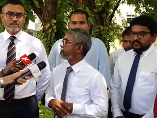 Member of Parliament for the Vaikaradhoo constituency, Hussain Ziyad, speaks at a press conference held by the MDP Parliamentary Group on Wednesday.