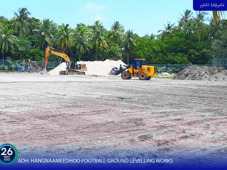 ADh. Hangnaameedhoo football ground levelling works are ongoing