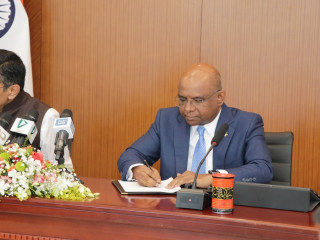Abdulla Shahid at the ceremony where Maldives and India signed MoUs for seven new High-Impact Community Development Projects