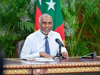President Dr. Mohamed Muizzu speaking to press.