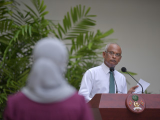 President Ibrahim Mohamed Solih listens to a reporters question during a press conference held at the President\'s Office
