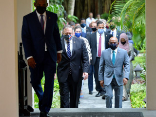 Foreign Minister Abdulla Shahid with US’ former Secretary of State, Mike Pompeo; Pompeo said that withdrawing from the agreement was “absolutely” the right move