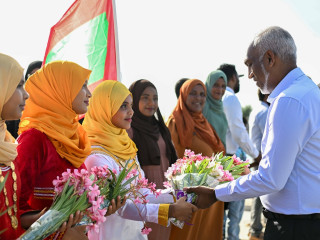 The president was welcomed at Madifushi island on Tuesday