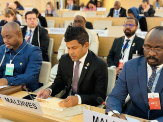 The Vice President makes pledges from the Maldives at the Pledging Tree session of the high-level event "Human Rights 75"