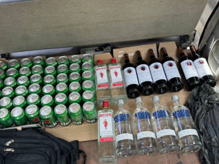 The bottles of alcohol confiscated by officers