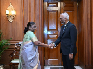 President Muizzu with India's President, during his recent official visit to India