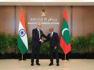 The Foreign Secretary of the Maldives, Ahmed Latheef and the Foreign Secretary of India, Vinay Mohan Kwatra 
