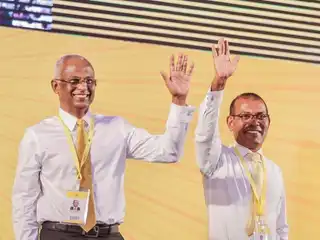 Former President Solih and former President Mohamed Nasheed at the MDP Congress held in 2022. | MDP