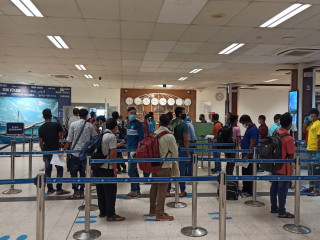 Passengers at check-in counter at Velana International Airport