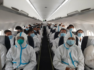 The charter flight departed on Friday afternoon