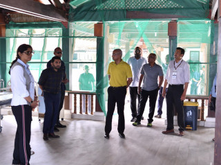President Ibrahim Mohamed Solih  and ministers touring isolation facilities being built in  Male’ region