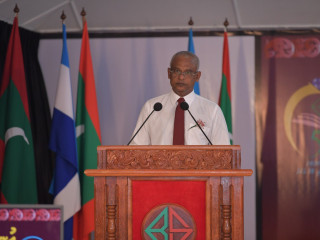 President Ibrahim Mohamed Solih speaking at the function to mark the golden jubilee of Rinbudhoo School