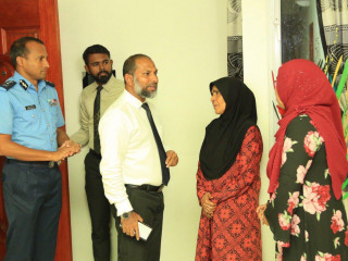 Home Minister Imran Abdulla and Police Commissioner Mohamed Hameed meet the family of Ahmed Rilwan
