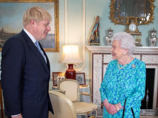Queen Elizabeth II welcomes Boris Johnson at Buckingham Palace