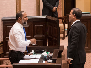 Speaker and former President Mohamed Nasheed with Home Minister Imran Abdulla (L)
