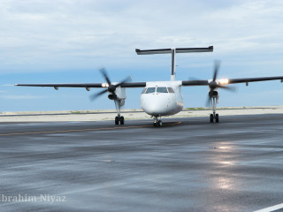 A test flight landed at the airport on Monday morning