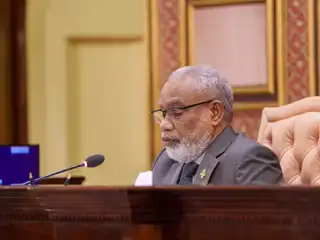 Speaker of the People's Majlis, Abdul Raheem Abdulla, presiding over the parliament.
