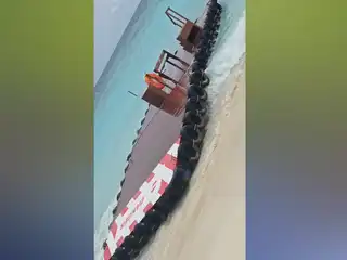 The seaplane docking platform in Thoddoo has washed ashore.