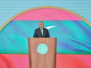President Dr. Mohamed Muizzu delivers his remarks at the closing ceremony of the PNC Congress.