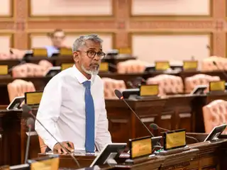 Hussain Ziyad, the MP for Vaikaradhoo constituency, speaking at a Majlis sitting.