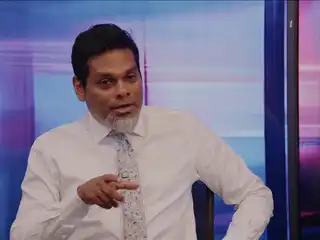 Former STO Managing Director Hussain Amru speaks during a televised talk show.