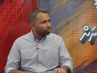 MP for the South Galolhu constituency, Meekail Ahmed Naseem, speaks during RaajjeTV's special coverage titled "Dhivehinge Bin Dhiveninnah."