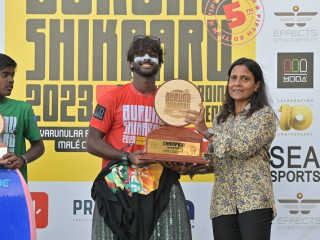 First Lady Fazna attended the closing ceremony for the 'Burunu Shikaara Bodyboarding Challenge 2023' on Tuesday